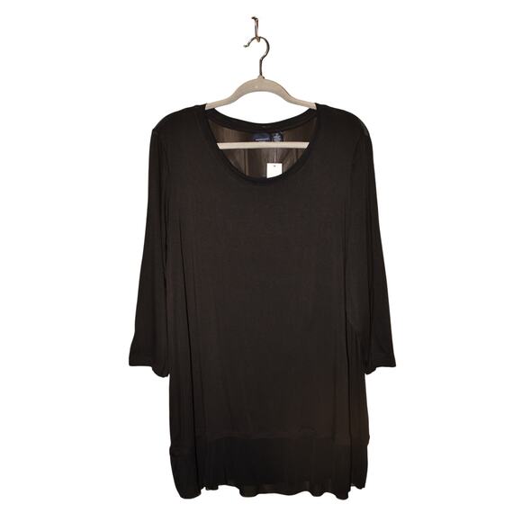 WESTBOUND NEW $44 Black 3/4 Sleeve Scoop Neck Mesh Hem Tunic Top 1X - Picture 1 of 3